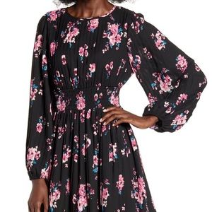 Leith Black Pleated Mini Dress in Blurred Floral